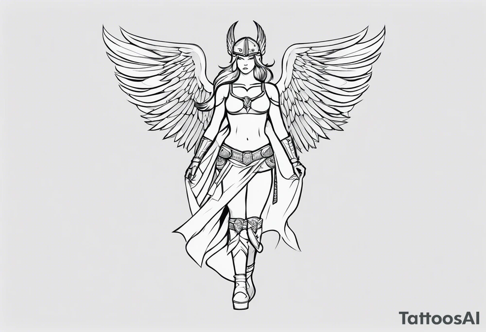 The full body of a Valkyrie with wings tattoo idea