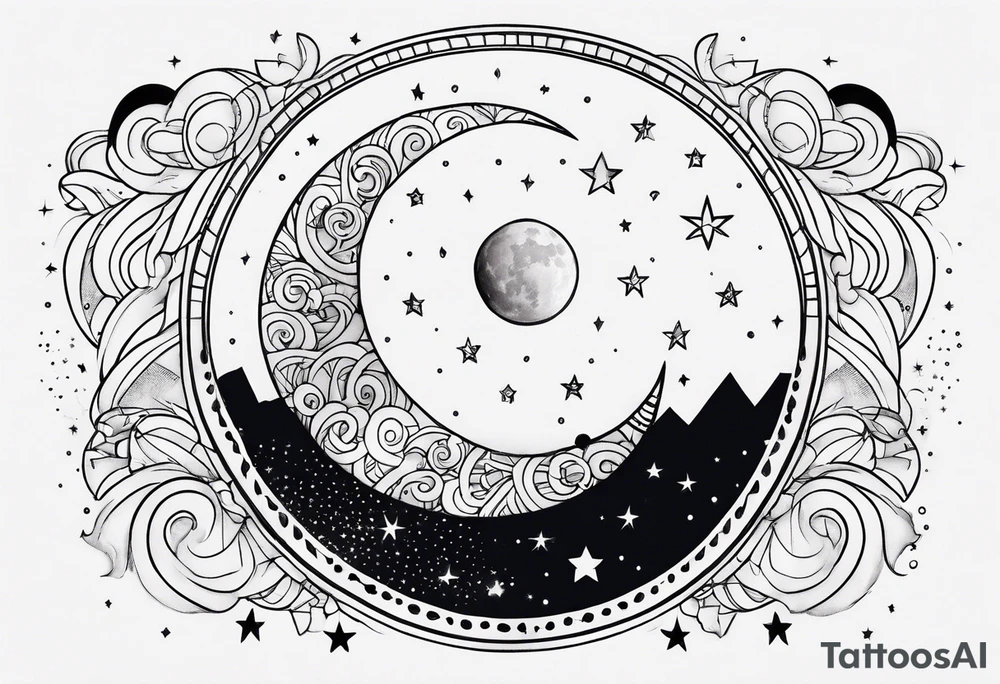 Moon phases stars clouds tattoo idea