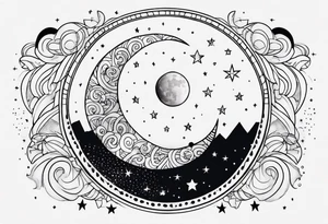 Moon phases stars clouds tattoo idea