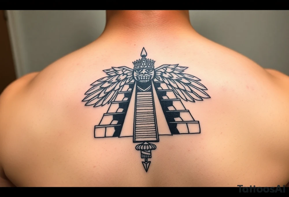 Quetzalcoatl Aztec pyramid gold treasure tattoo black and white simple tattoo idea