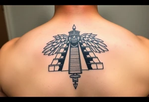 Quetzalcoatl Aztec pyramid gold treasure tattoo black and white simple tattoo idea