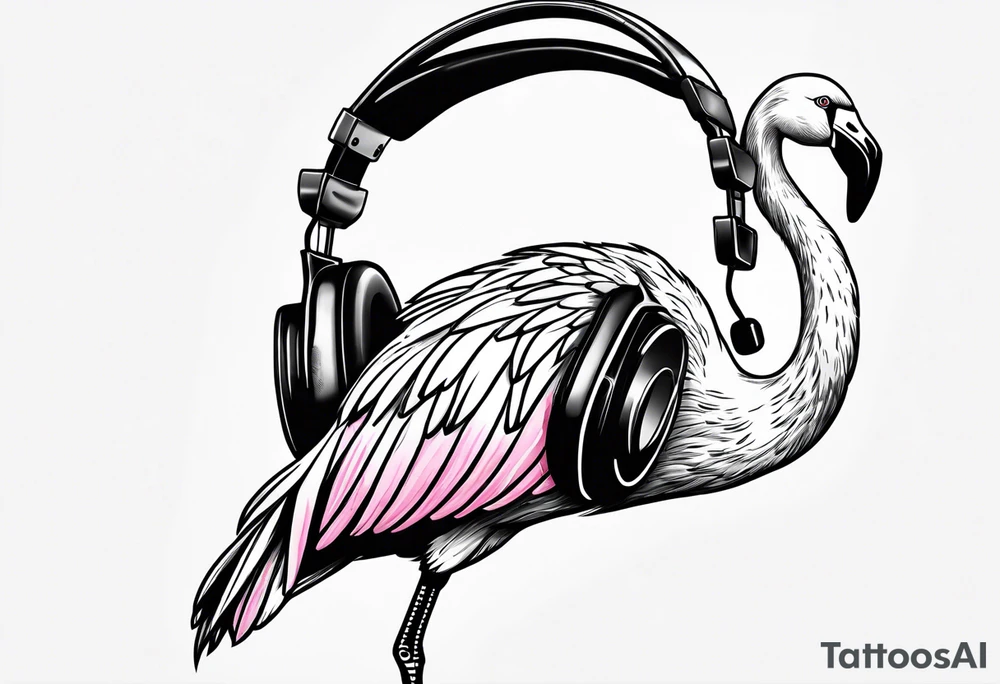 flamingo with a headphone tattoo idea