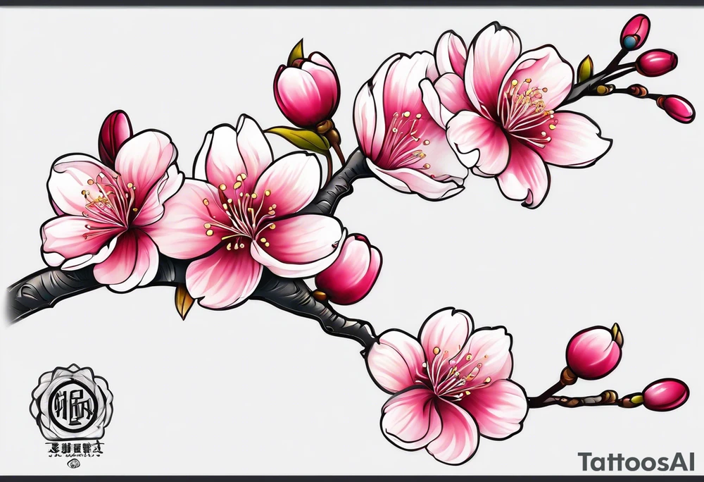 Skinny cherry blossom branch tattoo idea