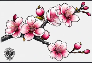 Skinny cherry blossom branch tattoo idea