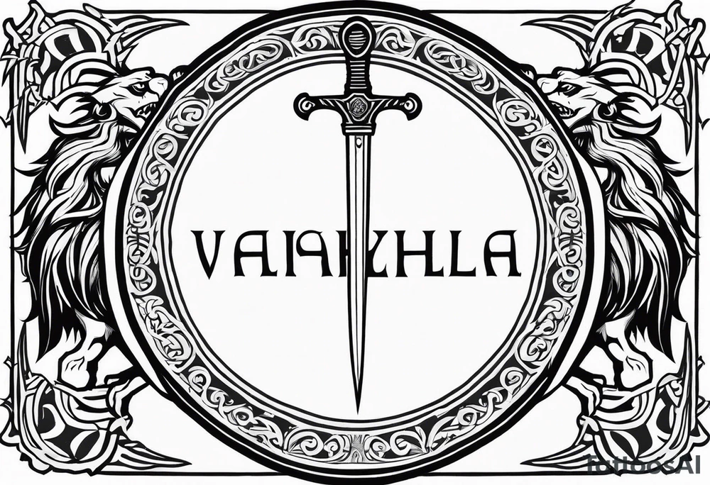 Valhalla shield sword lion dragon tattoo idea
