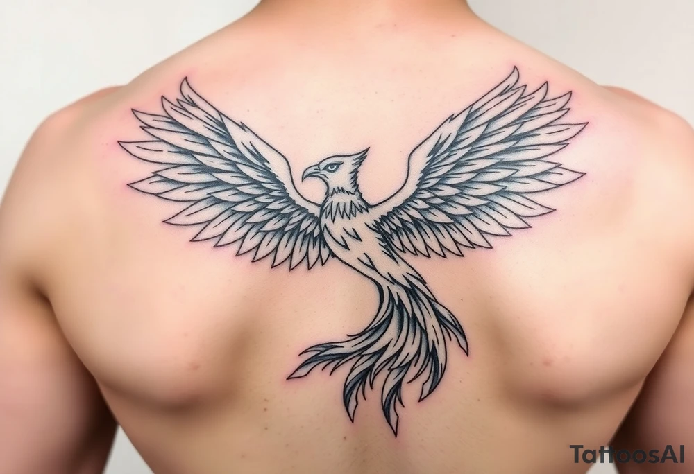 magnificent phoenix rising from golden flames with trailing embers tattoo idea