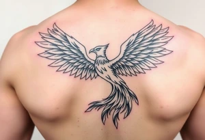 magnificent phoenix rising from golden flames with trailing embers tattoo idea