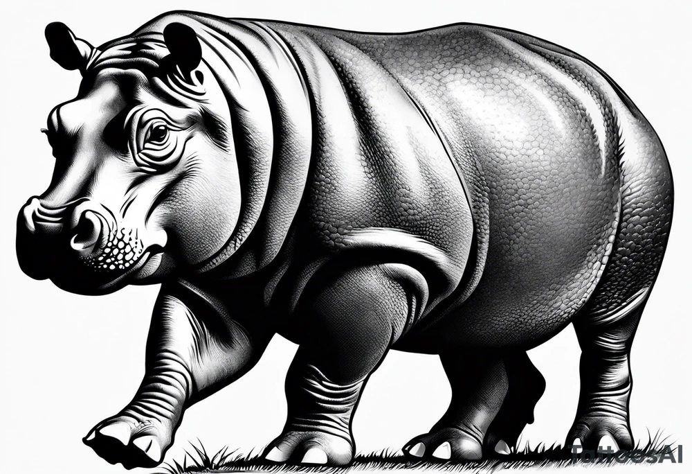 Baby hippopotamus tattoo idea