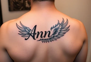 the name Anne in a burning phoenix feather tattoo idea