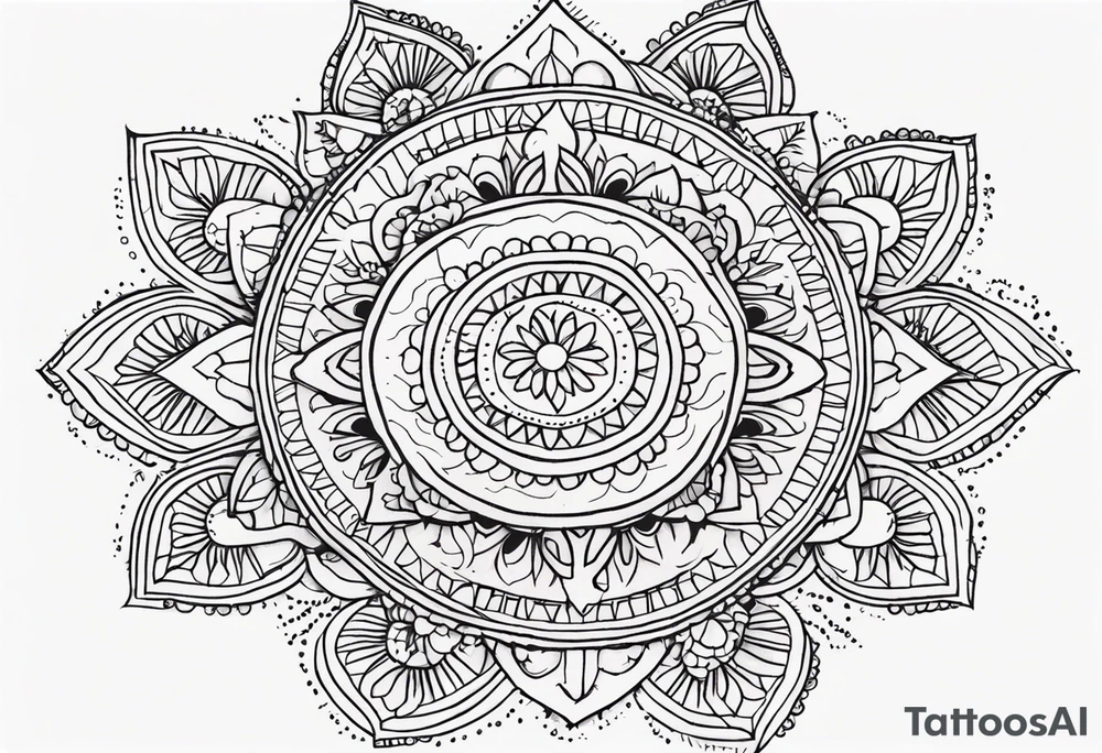 Mexican mandala design fine line whimsical tattoo idea