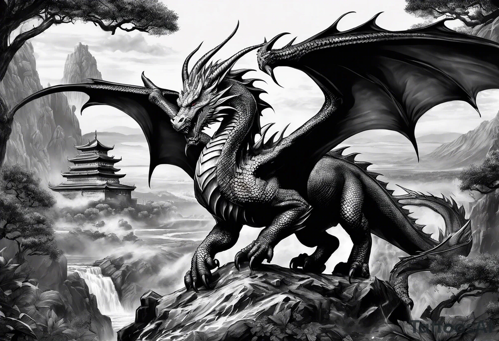 War scene, ancient times with dragons tattoo idea