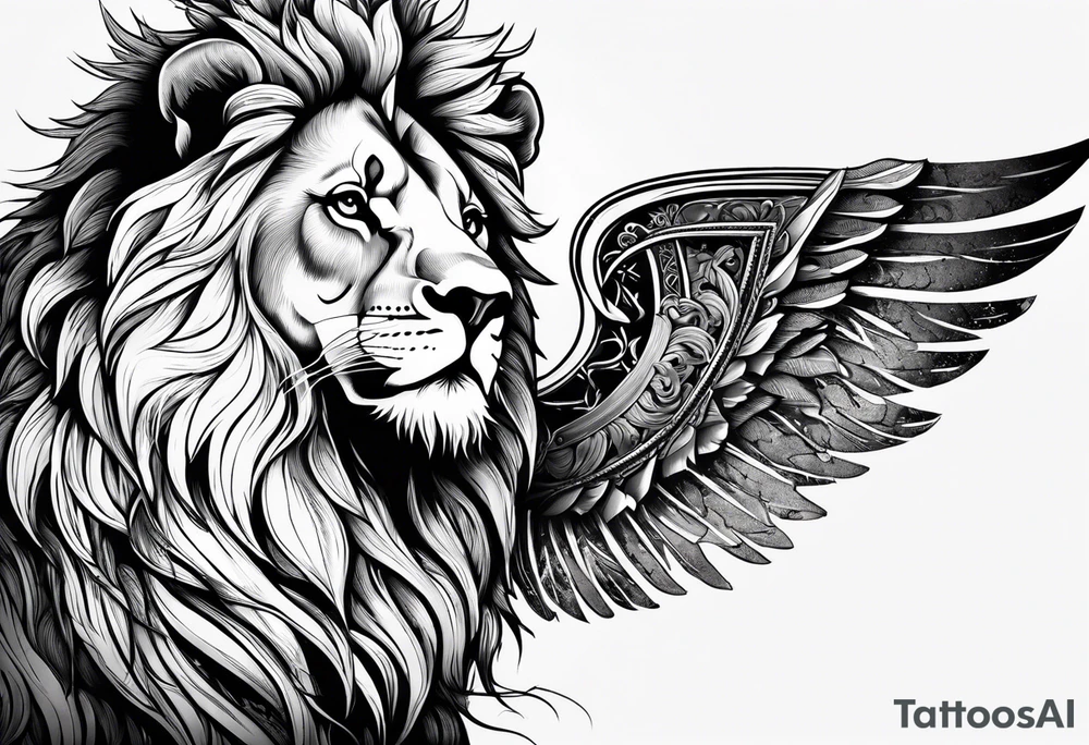 Lion with burned wings and an ouroboros sign tattoo idea