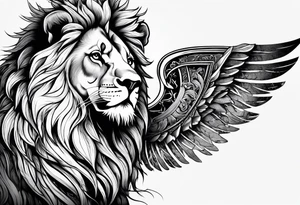 Lion with burned wings and an ouroboros sign tattoo idea