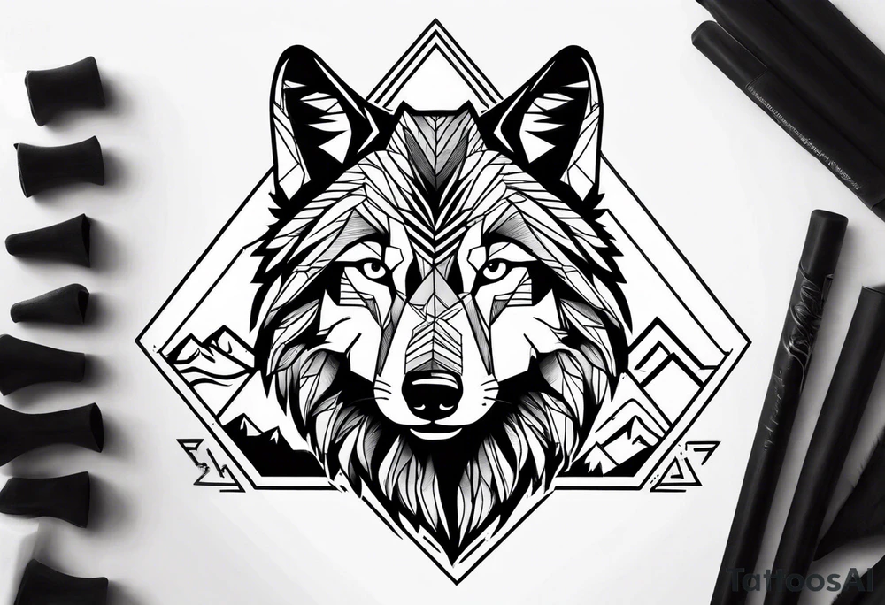 Mountains, wolf in it tattoo idea