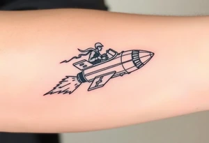 Rocket ship with sparks coming out of the back and someone riding it tattoo idea