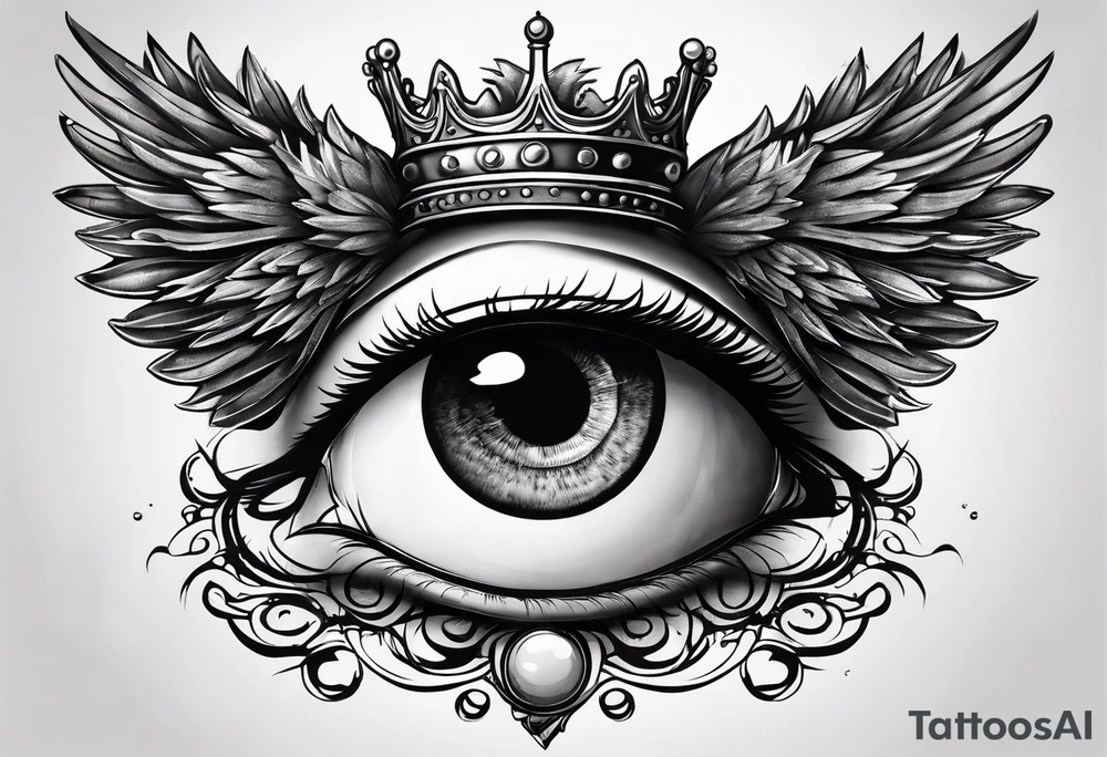 big eye with wings and crown tattoo idea