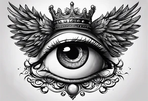 big eye with wings and crown tattoo idea