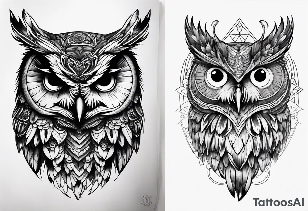 An owl with Dead head moth wings tattoo idea