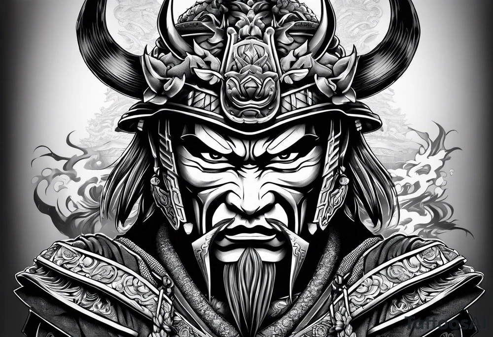 Samurai wearing an oni mask tattoo idea