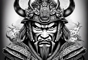 Samurai wearing an oni mask tattoo idea