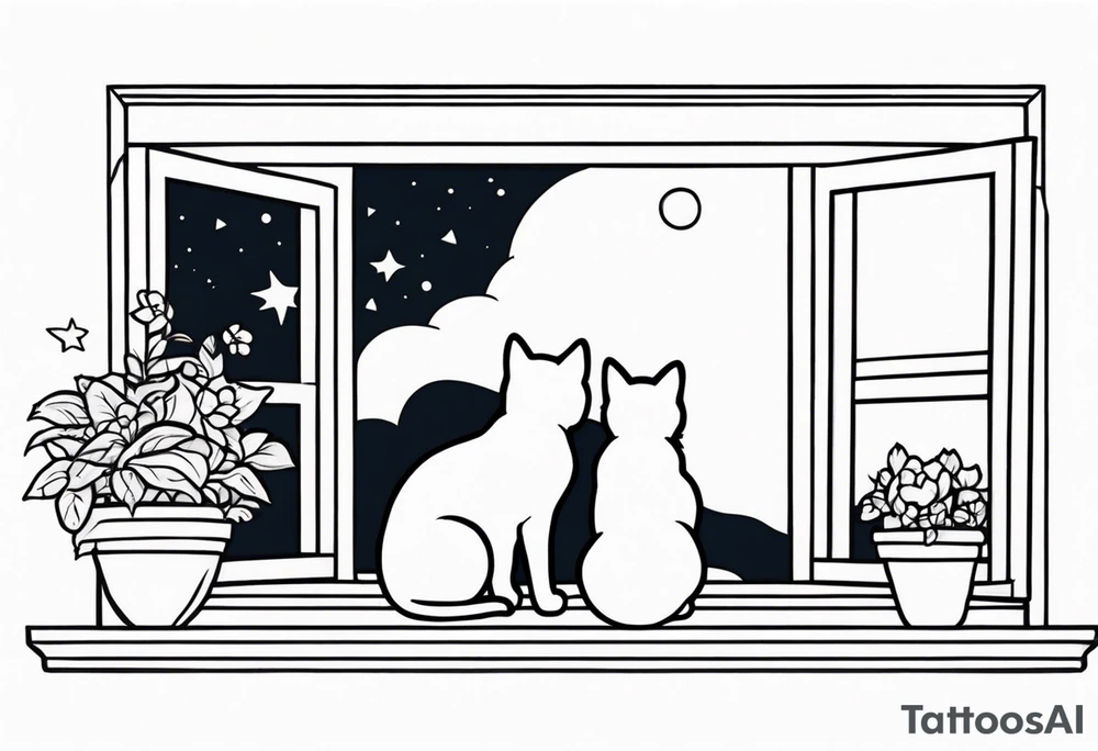 cat and small dog looking out window tattoo idea