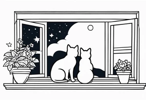 cat and small dog looking out window tattoo idea