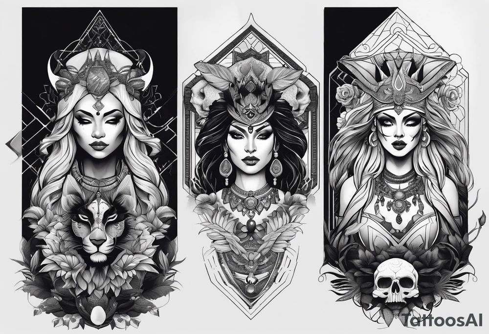 kali ma, alien goddess, valkrye, aries, pirate, divine feminine, zenza resonance, pachamama, lotus azul, blank panther, eagle, skull, 5D, nueva gaya, dna 12 tattoo idea