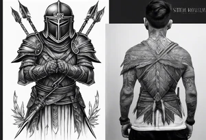 Dead knight on his knees with five arrows in his back tattoo idea