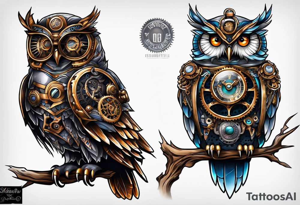 Steampunk owl tattoo idea