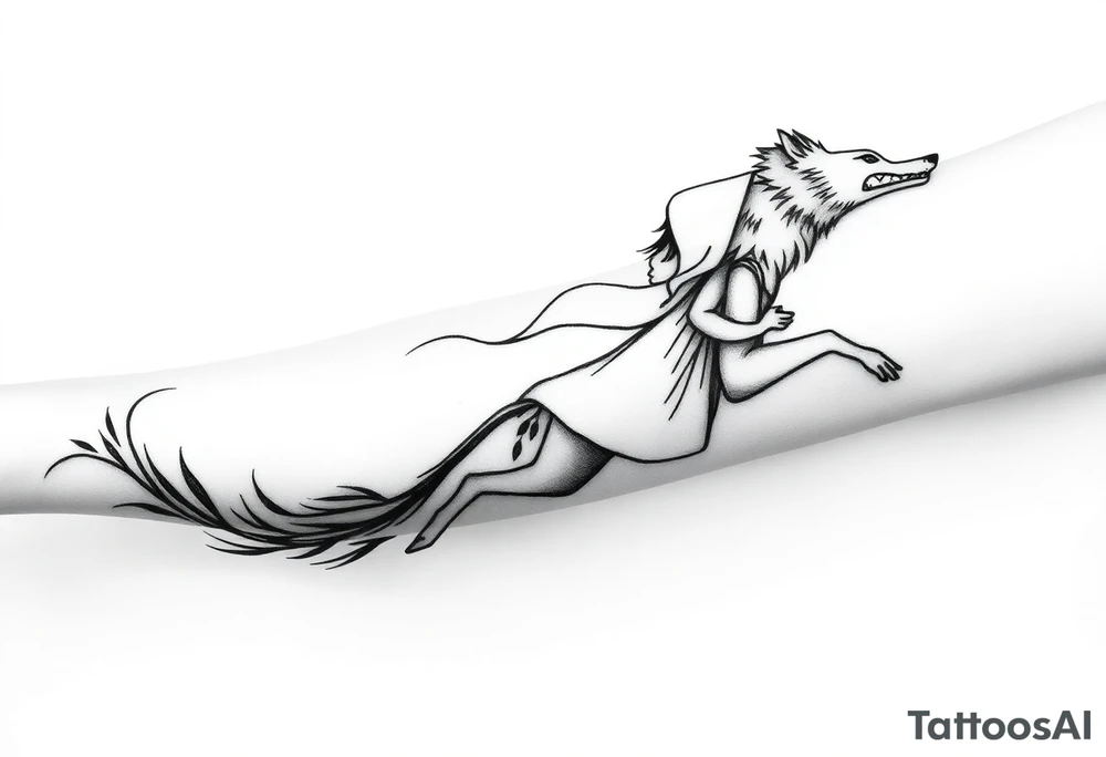 Big bad wolf running behind little red riding hood tattoo idea