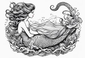mermaid, octopus, algae, waves tattoo idea