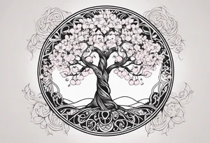 Tree of life in a circle cherry blossoms tattoo idea