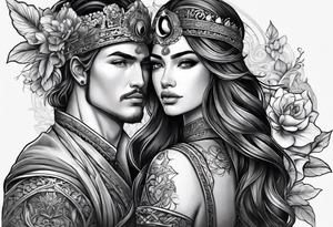 um casal de leoes e seus dois filhotes dentro de um retangulo tattoo idea
