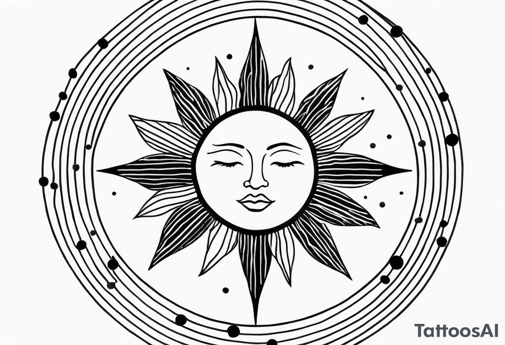 Sun with lines and dots simple tattoo idea