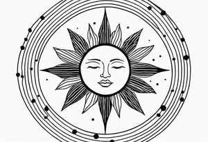 Sun with lines and dots simple tattoo idea