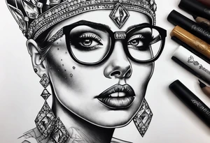 Dead Diamond queen wearing glasses add gemstones make her scarier darker tattoo idea