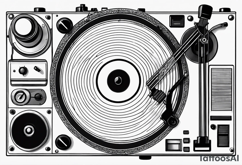 Recordplayer minimalistic fineline drawed in 2D tattoo idea