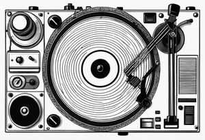 Recordplayer minimalistic fineline drawed in 2D tattoo idea