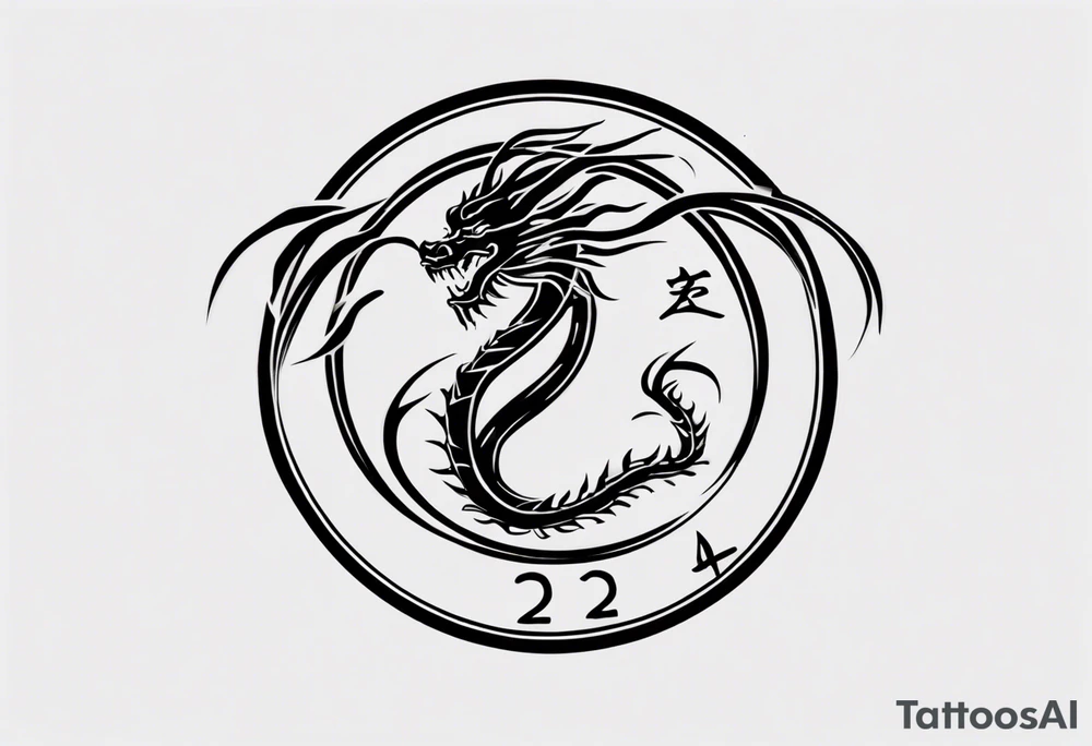 A simple tattoo of the year "2024" with a simple Chinese dragon must include the text "2024" in English tattoo idea