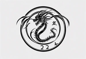 A simple tattoo of the year "2024" with a simple Chinese dragon must include the text "2024" in English tattoo idea