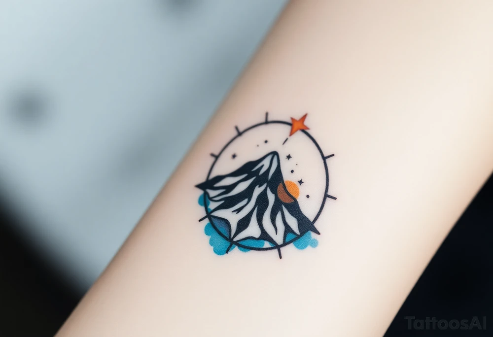 Geometric Volcano within Capricornus star constellation tattoo idea