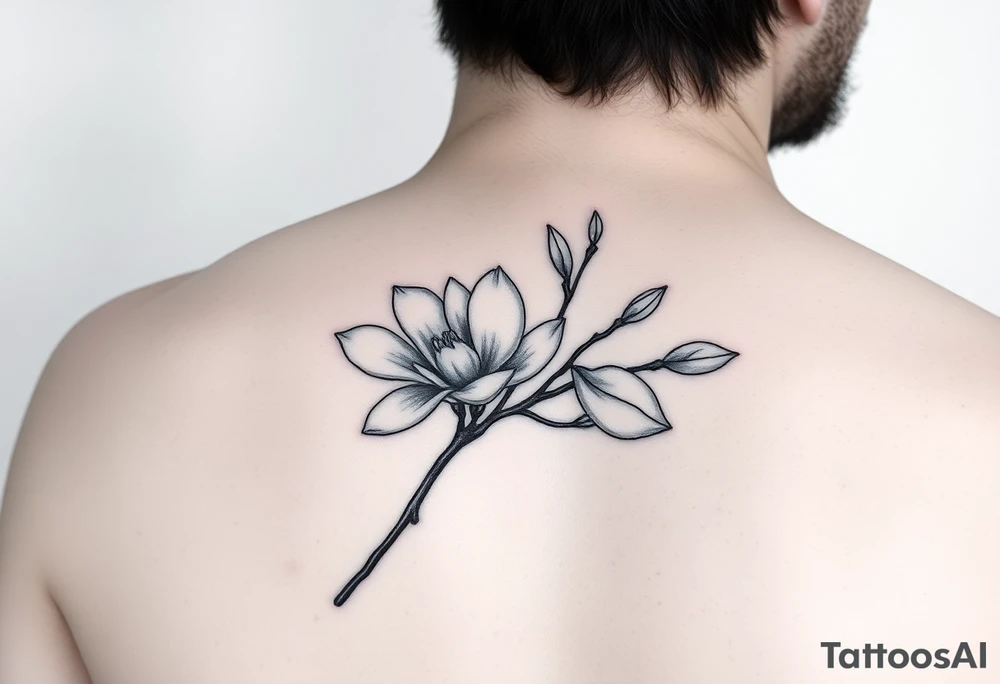 Magnolia branch black and white realistic minimalistic tattoo idea Magnolia branch black and white realistic minimalistic tattoo idea