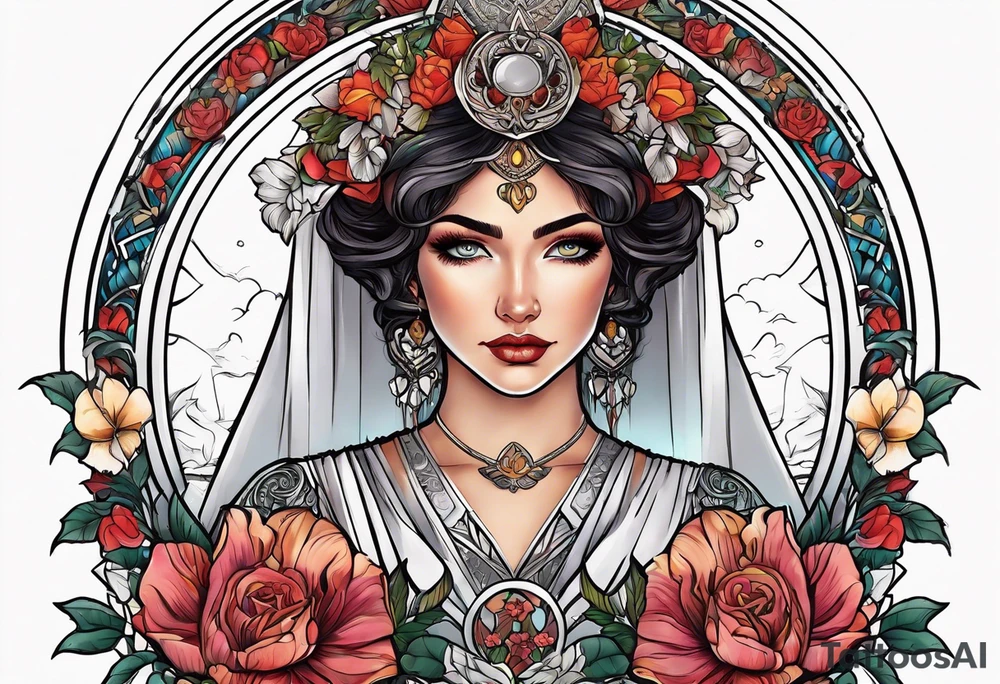 tarot justice woman flowers tattoo idea