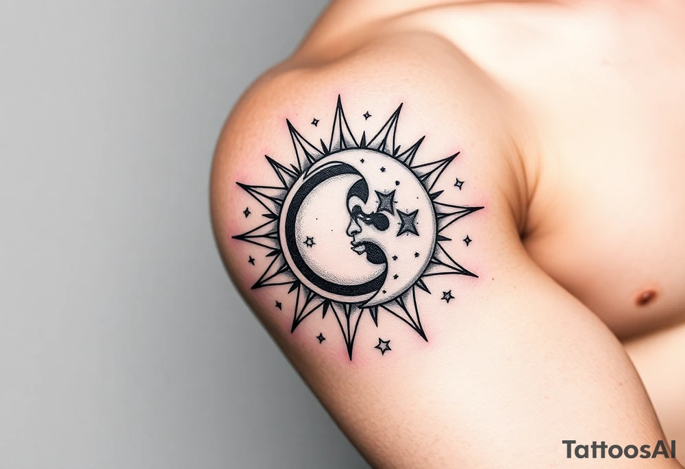celestial sun and moon embrace with constellation patterns tattoo idea celestial sun and moon embrace with constellation patterns tattoo idea