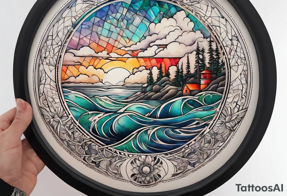 A circle with a map of Whidbey Island inside of it. tattoo idea