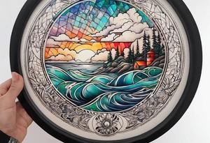 A circle with a map of Whidbey Island inside of it. tattoo idea