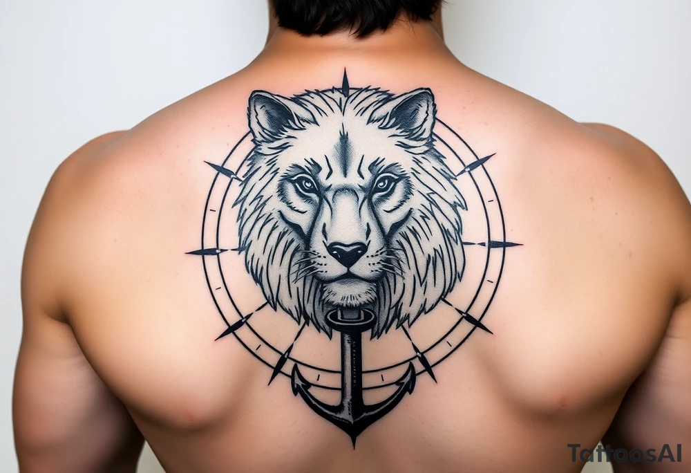 wolf bear lion surrounded by a compass with a small anchor on bottom. for sleeve tattoo idea wolf bear lion surrounded by a compass with a small anchor on bottom. for sleeve tattoo idea