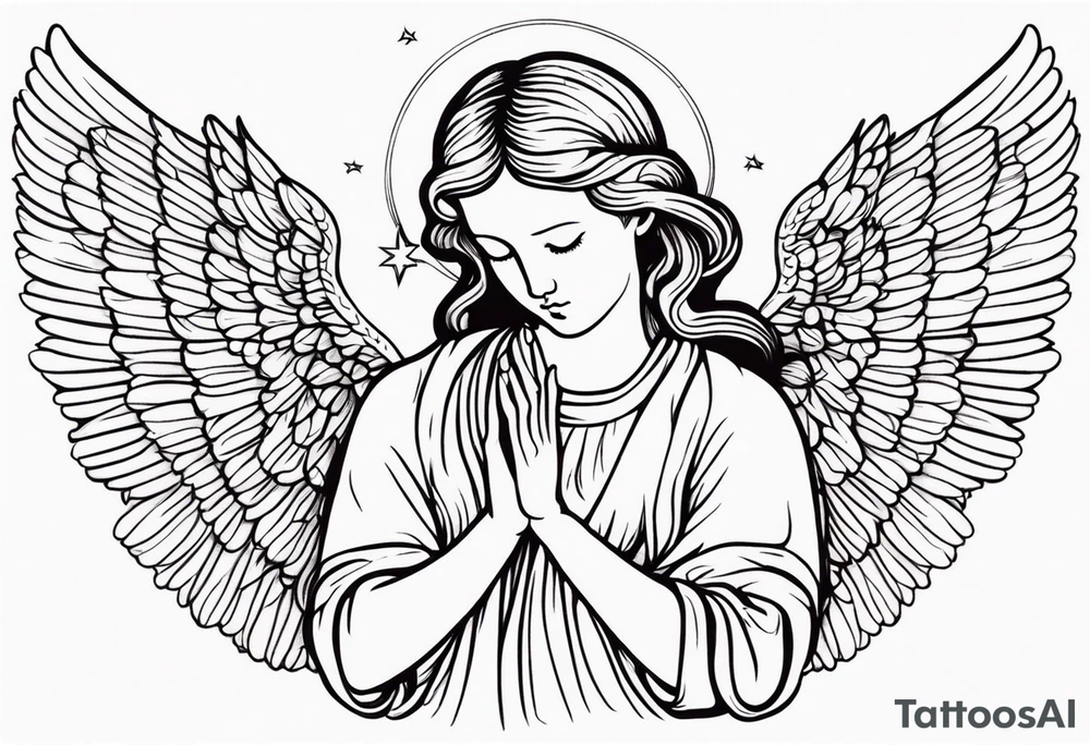 Angel with prayer hands tattoo idea