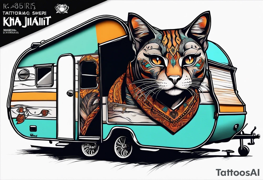 Khajiit sitting in a caravan selling wares tattoo idea