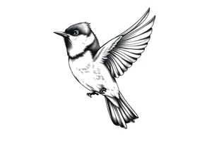 top profile of a tufted titmouse flying with its wings out and forward tattoo idea